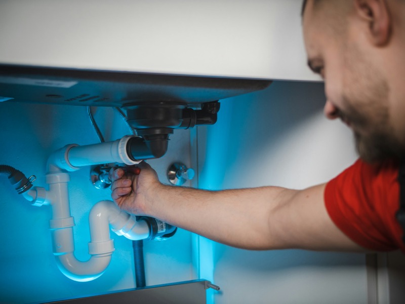 Loodgieter werkt aan de afvoer onder een lavabo